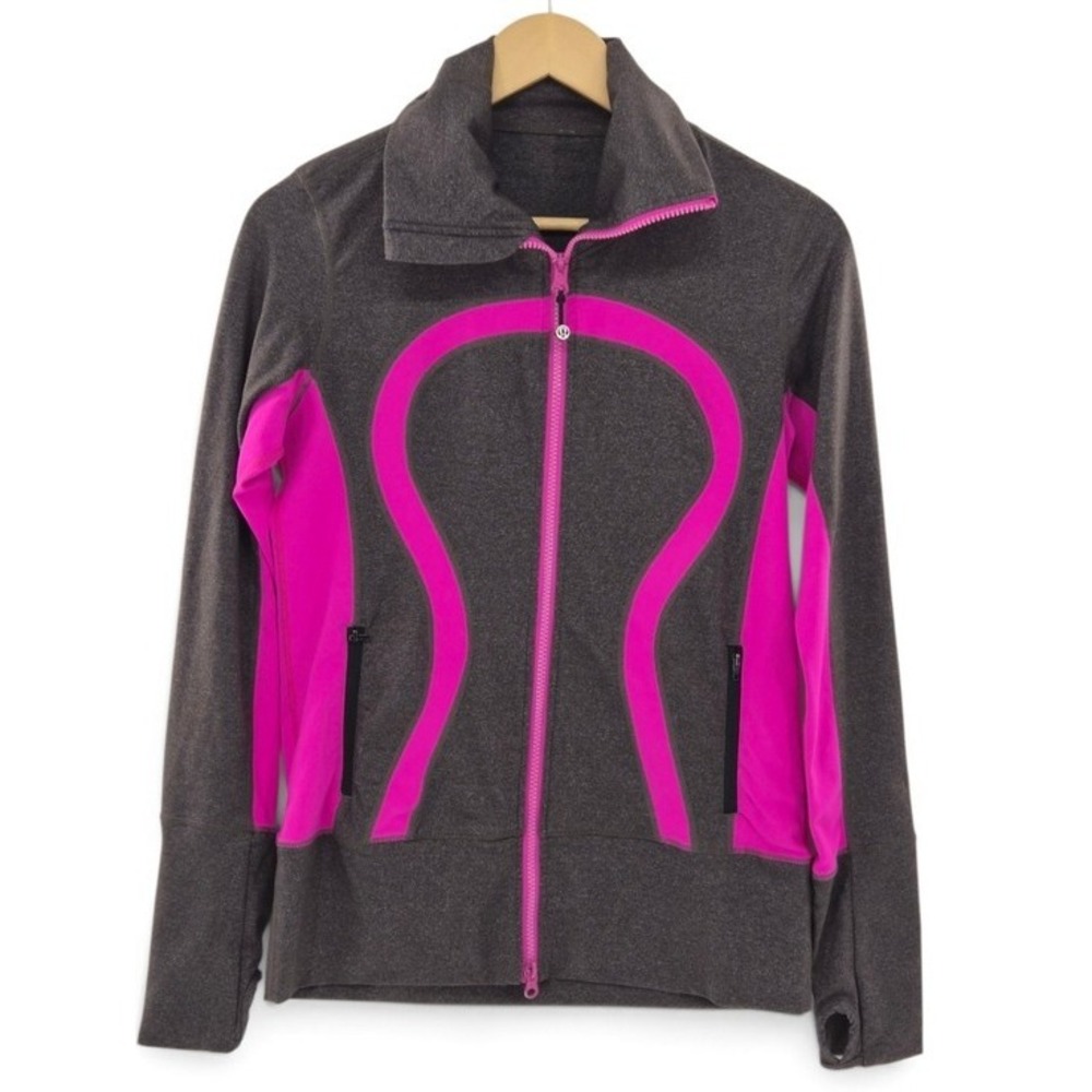 lululemon In Stride Jacket Grey Pink Estimated Size 6 Full Zip Pockets Y2k Sport